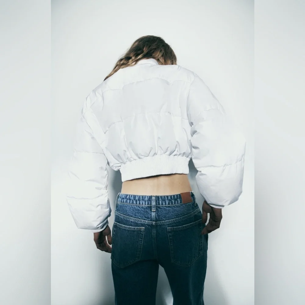 Zara Water And Wind Protection Cropped Puffer Anorak White Crop Jacket Small - Picture 8 of 12